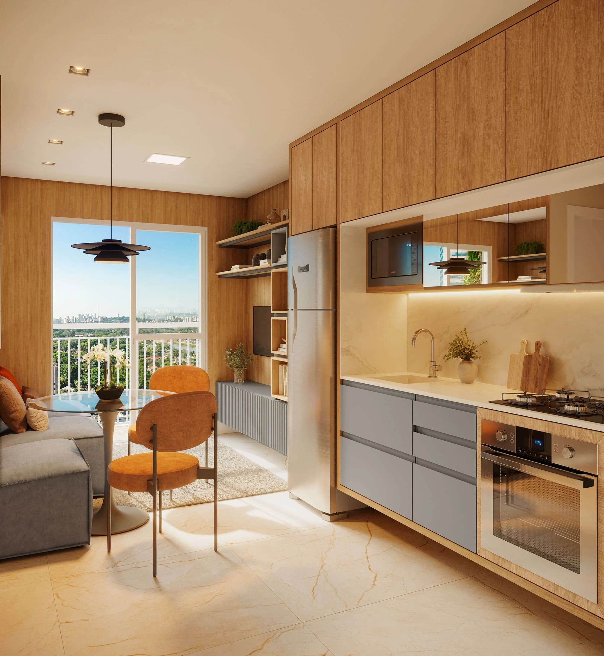 Foto do Living Studio Butantã, ambiente moderno e iluminado